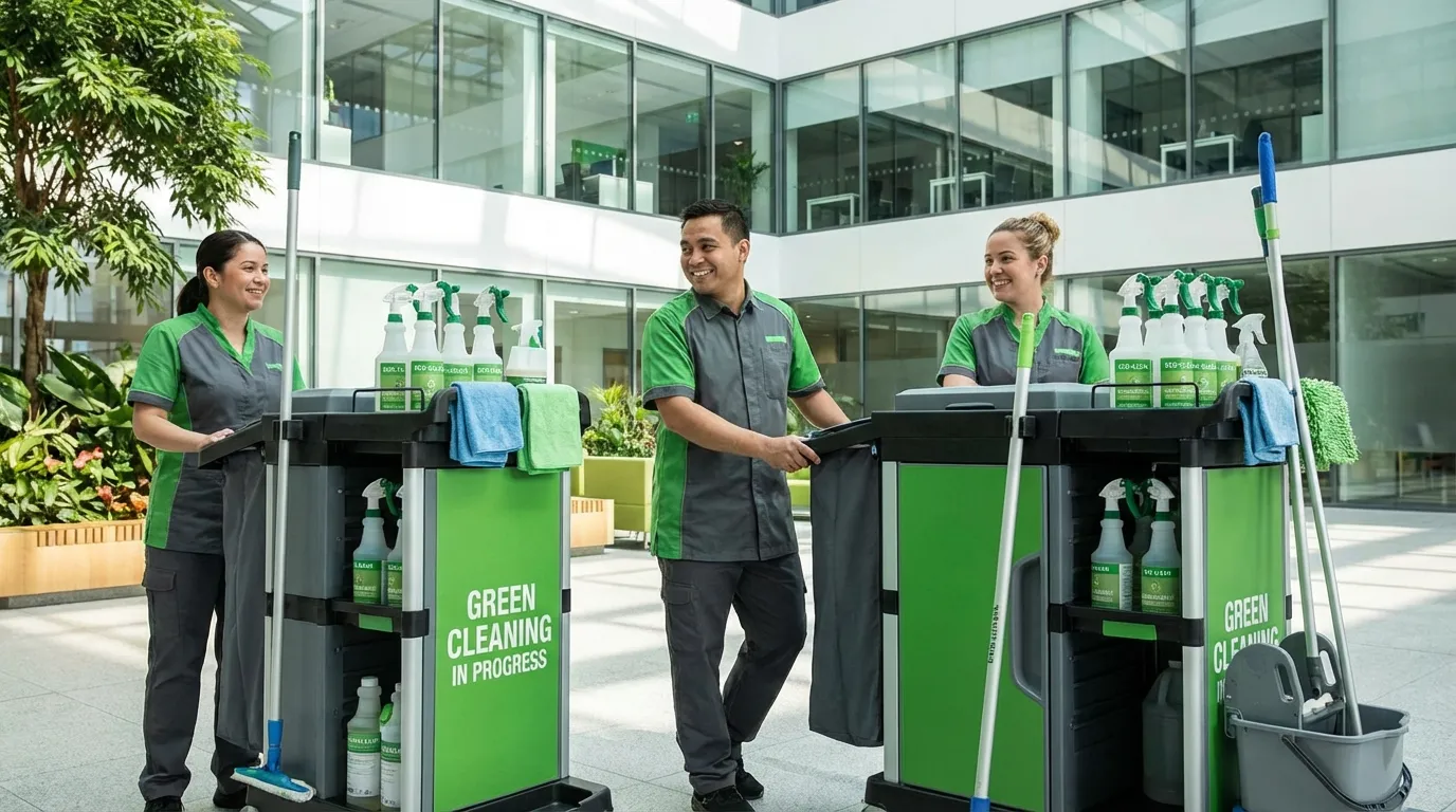 Team di professionisti delle pulizie al lavoro